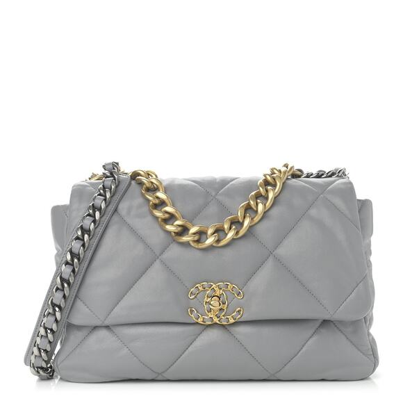 Chanel Gray Lambskin Quilted Large Chanel 19 Flap Crossbody Shoulder Bag - Picture 1 of 10